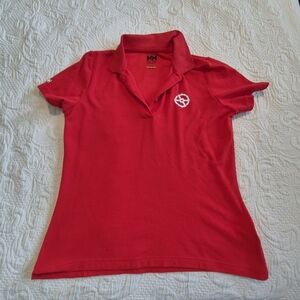 Helly Hansen women's size Medium red 3 button polo shirt, sleeve & front wear